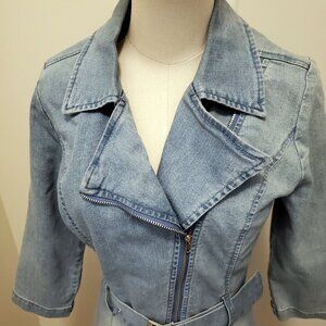 Venus Zipper, Belted at Waist Denim Dress, Size 6 (Sz 6)